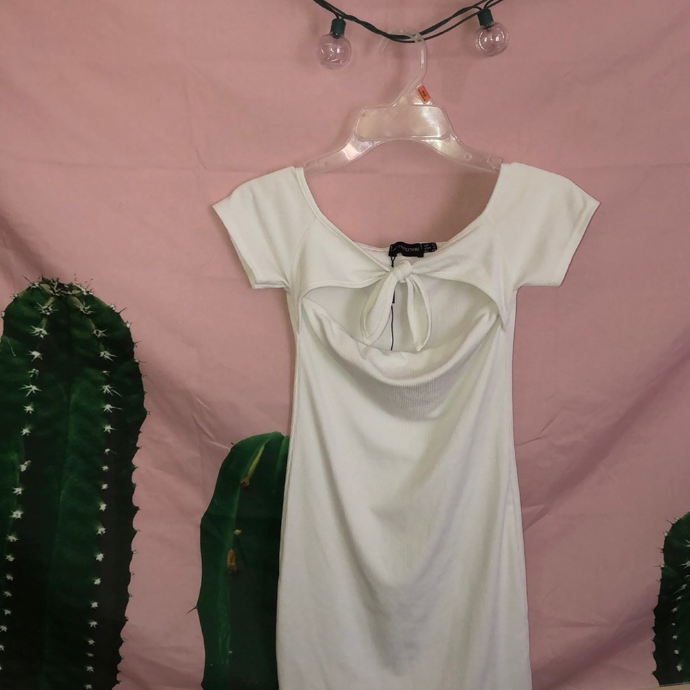 White off the shoulder tie front  mini dress